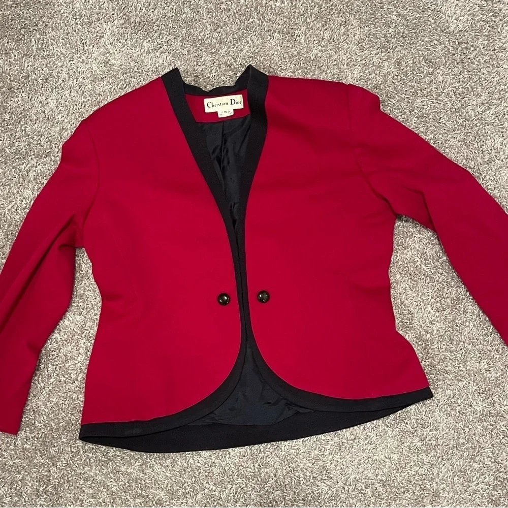 Christian Dior | Vintage Wool Blazer Coat Button Front Fuschia Black Made in USA